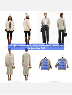 Vintage Jil Sander Japan Cream Mohair-Blend Chunky Knit Cardigan Size S/M